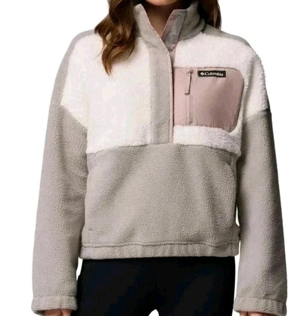 Columbia Lodge Sherpa Fleece Pullover Dove Sea Salt Crushed Clay Women's Size L